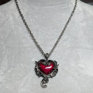 Gothic Heart Pendant Necklace in Ruby and Silver